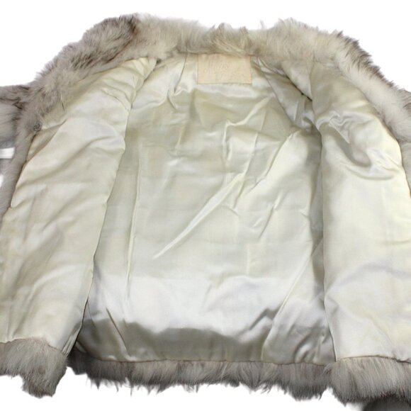 Natural Blue Stripped Fox Jacket with Leather Accent Panels, Size SM/Med - Picture 9 of 10